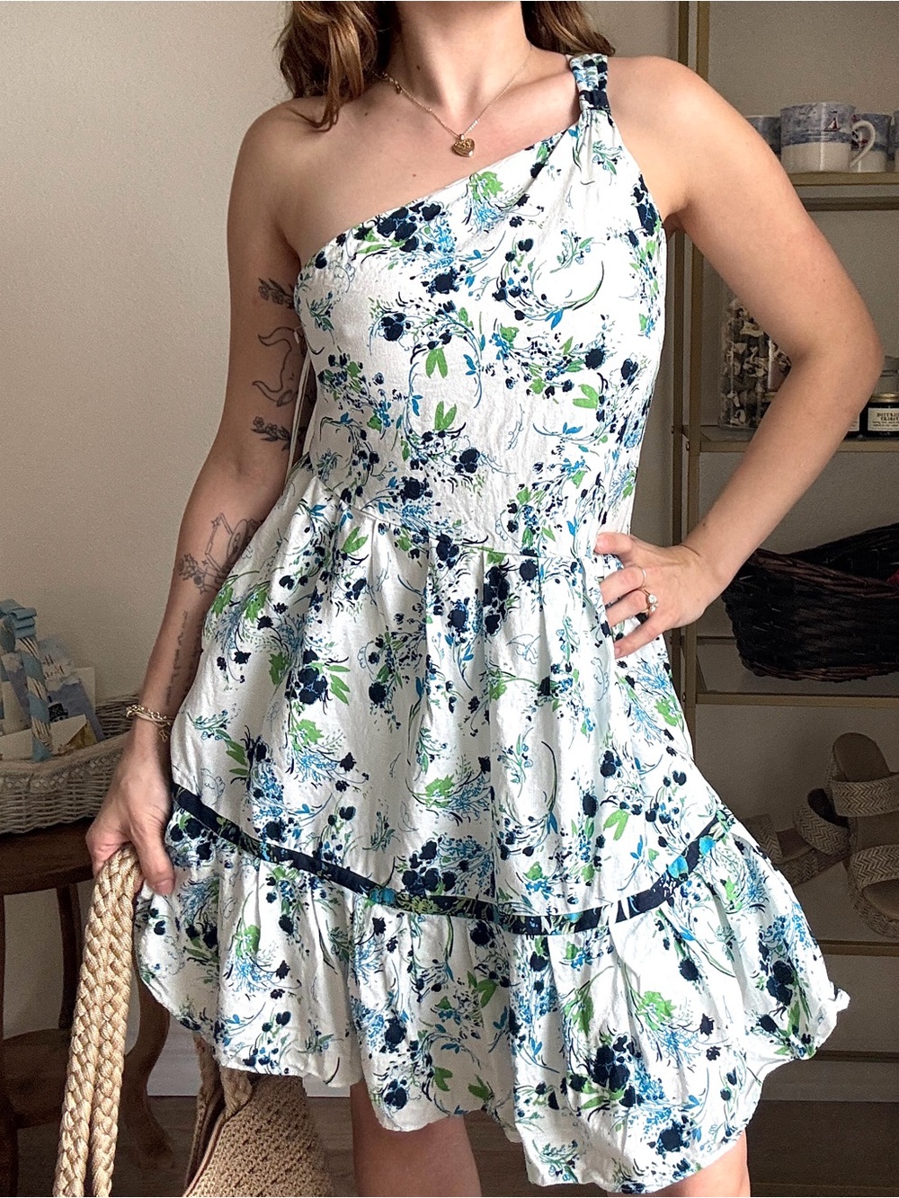 Free People One-Shoulder White Floral Mini Dress